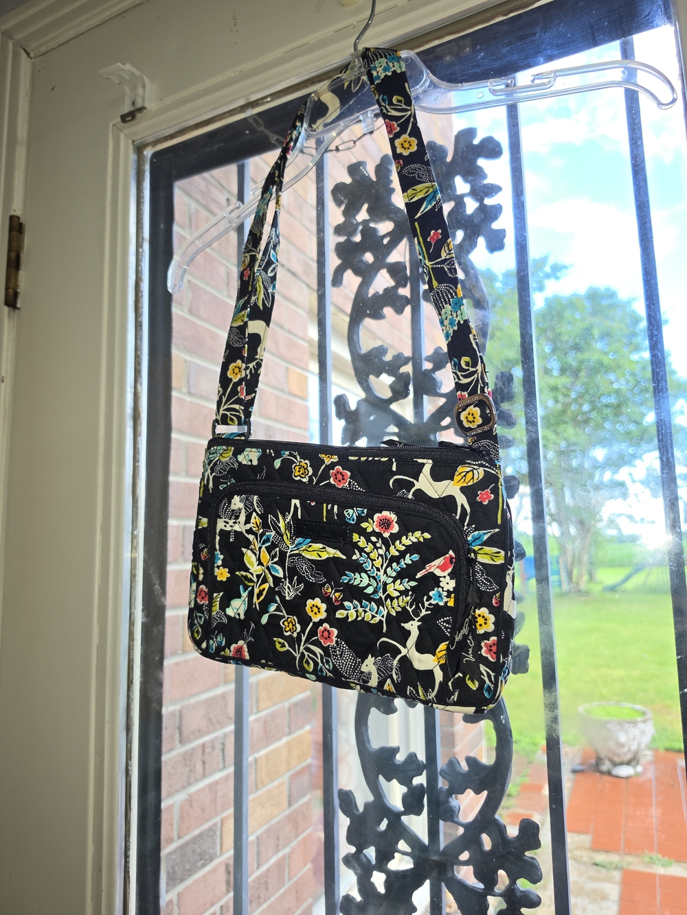 Vera Bradley Black Winter Garden Crossbody Bag with Multicolor Floral Print